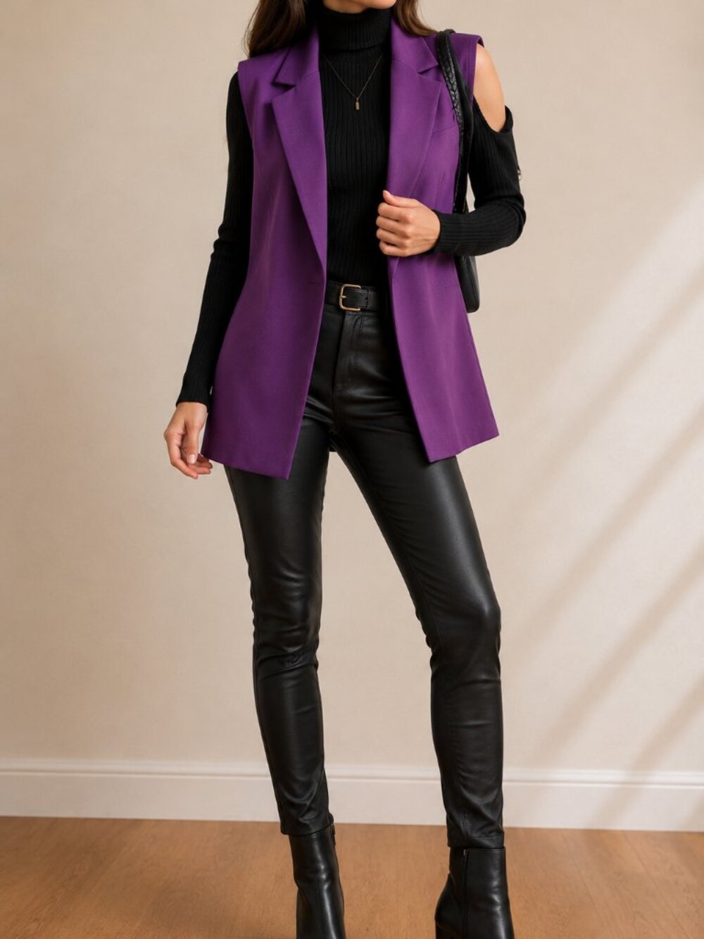 Wear Ever Purple Sleeveless Longline Blazer Vest Size Small